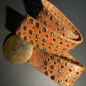 Brown Leather Belt with Gold Studs. Guess L